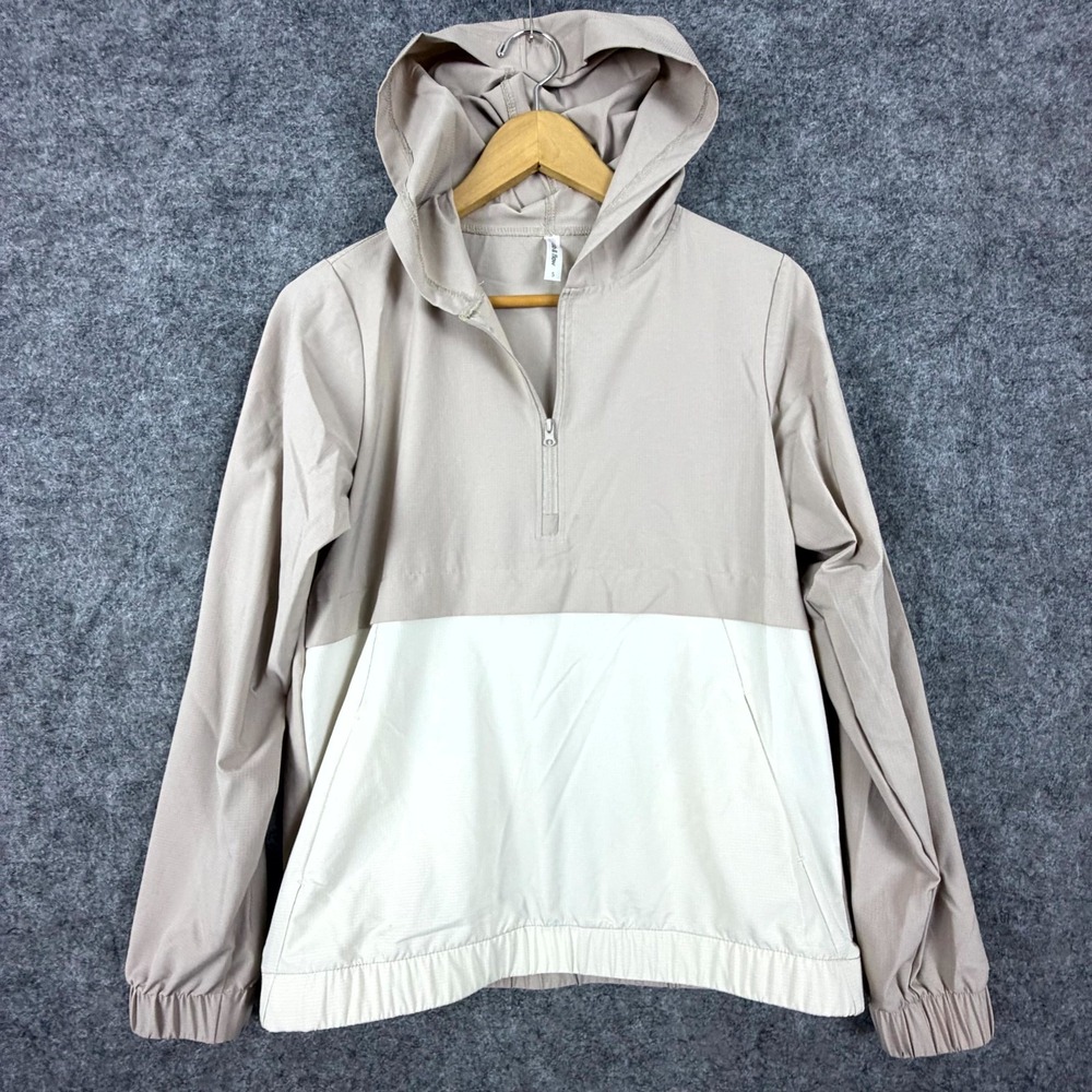 Ebb & Flow Windbreaker Jacket Women S White Beige Colorblock Stretch Quarter Zip